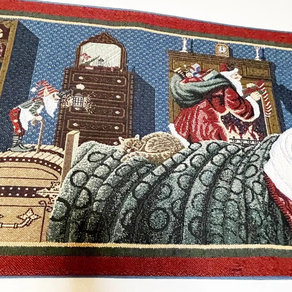 Vintage Christmas Eve Table Runner He Spoke Not A Word Santa Elves Angel
